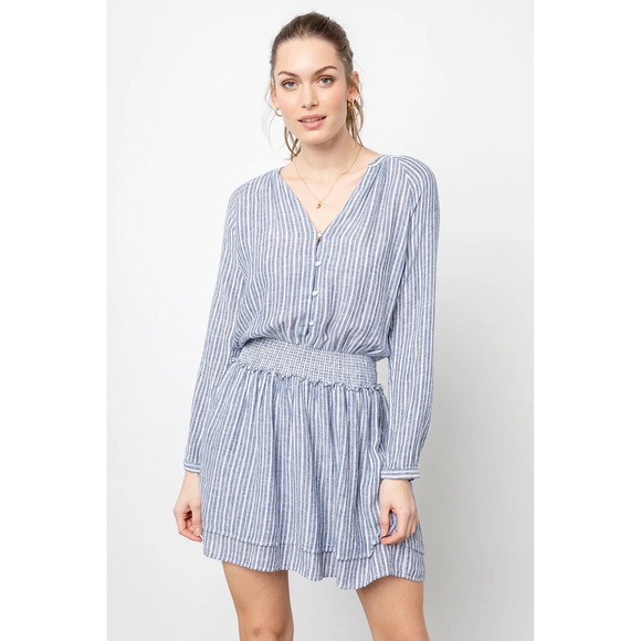 Rails Dresses & Skirts - Rails Jasmine Linen‎ Mini Dress Womens Size XL Striped Empire Waist Boho LS